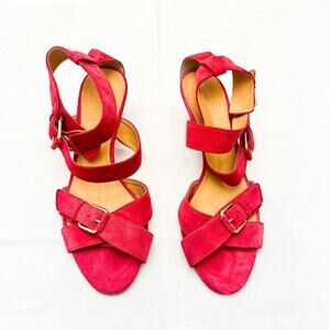 J. Crew Pink Peep Toe Sandal Criss Cross Cone Heel Size 10